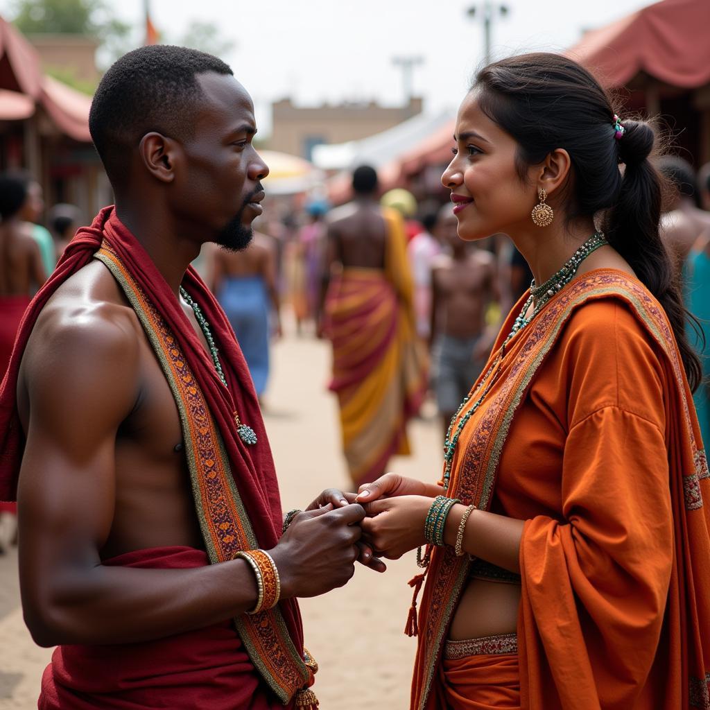 African Indian Couple Embracing Cultural Exchange