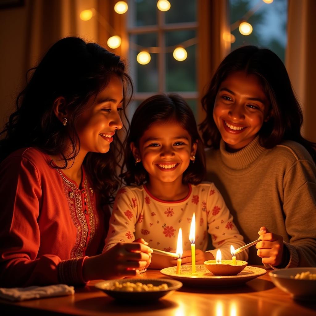 African Indian Family Celebrating Diwali