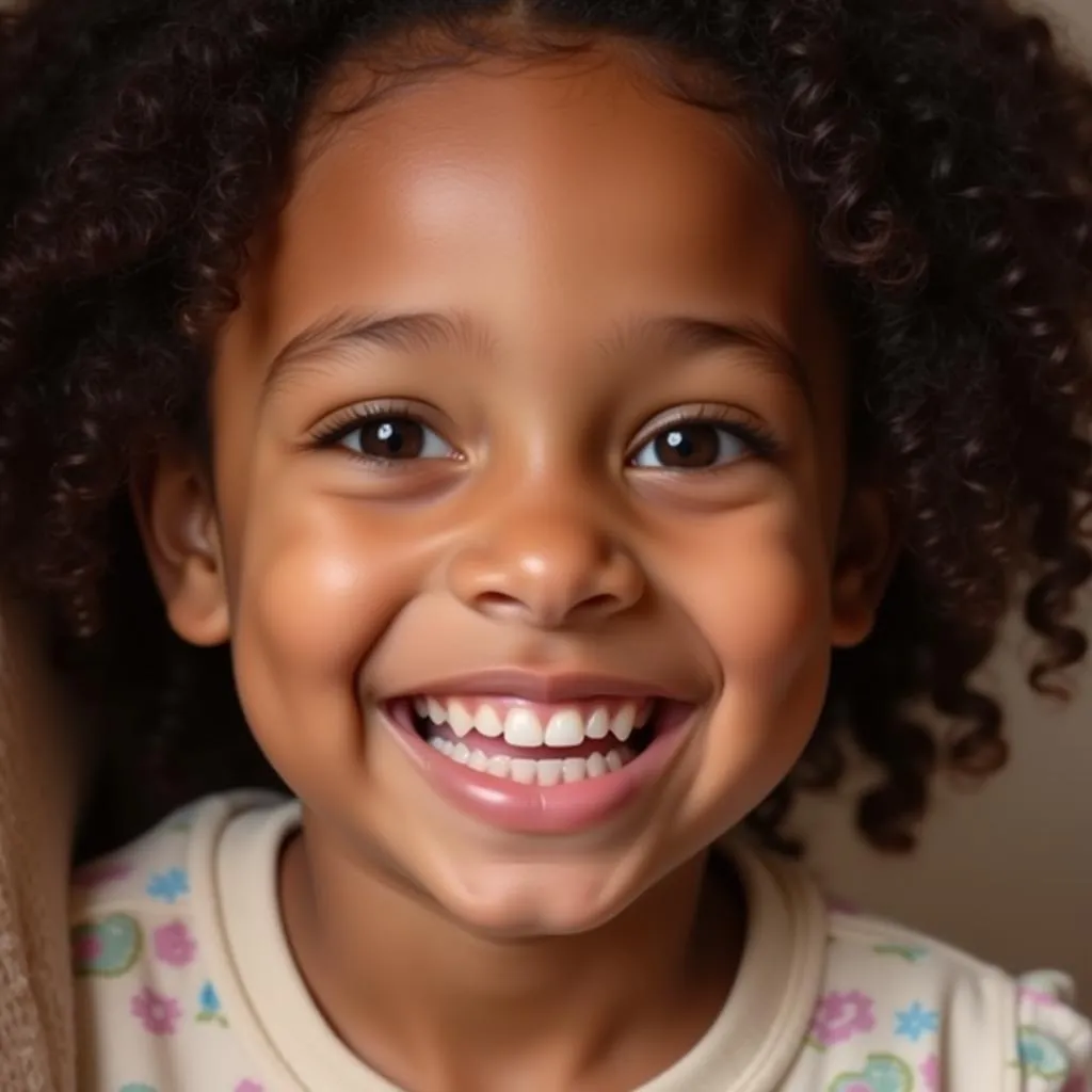 Smiling African Indian mix baby girl with curly hair