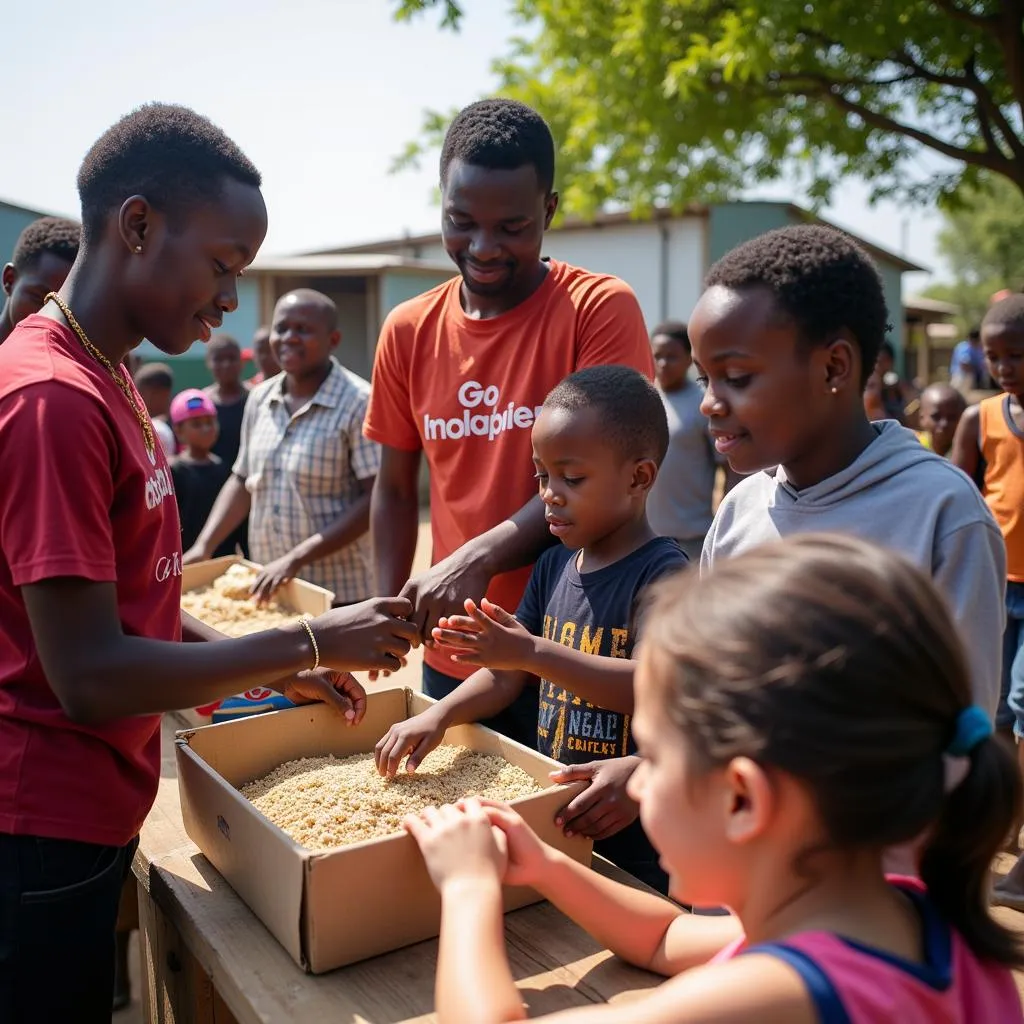 African Industries Group representatives interacting with community members during an outreach program