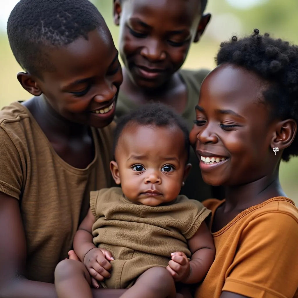 Family plays a central role in the upbringing of an African infant, with extended kin often residing in close proximity, providing invaluable assistance to new parents.