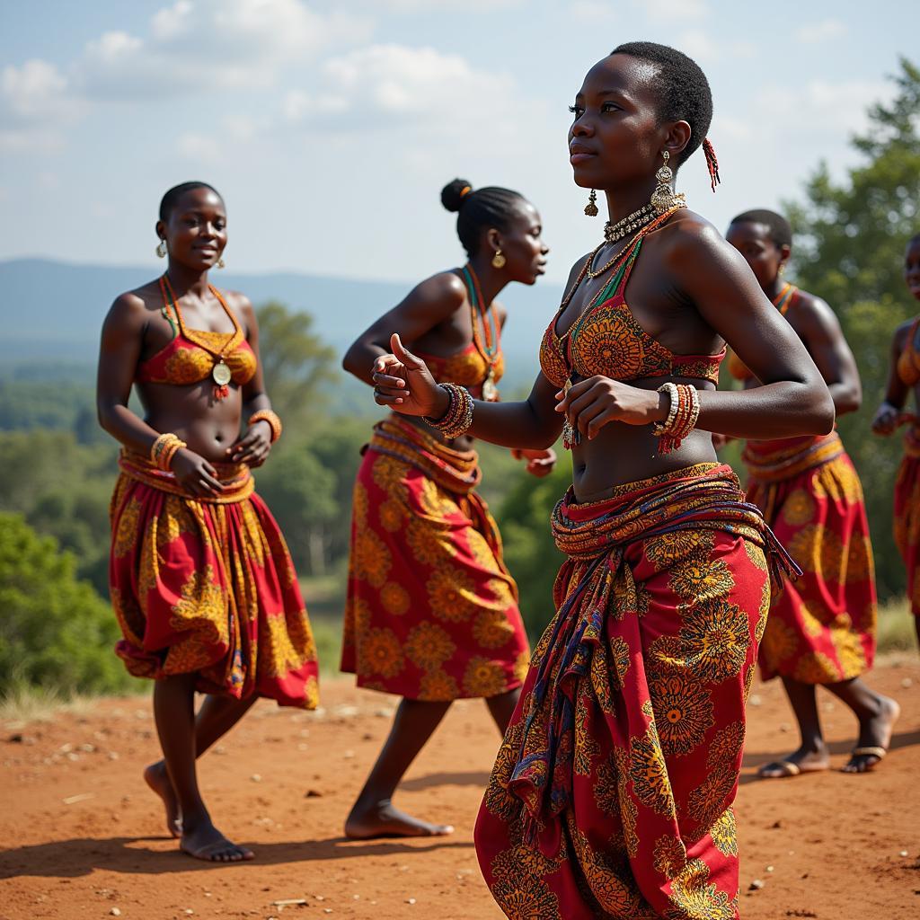 Dancers in colorful attire with traditional African influences performing in Tiruvannamalai