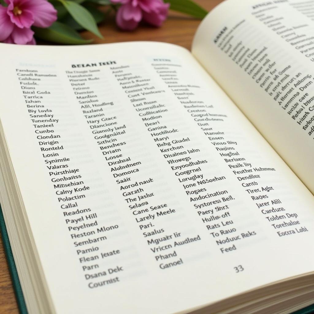 Open book displaying a list of names