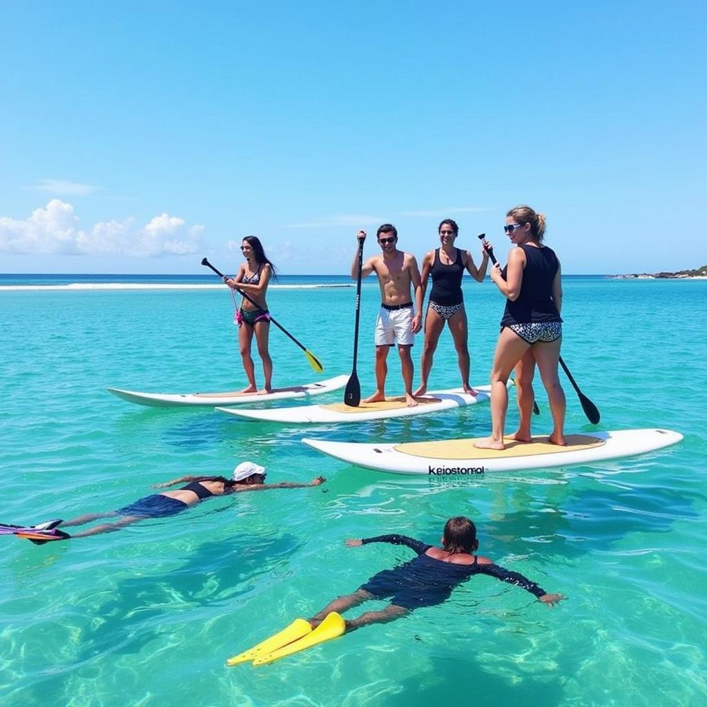 Tourists enjoying various water activities at an African island beach resort