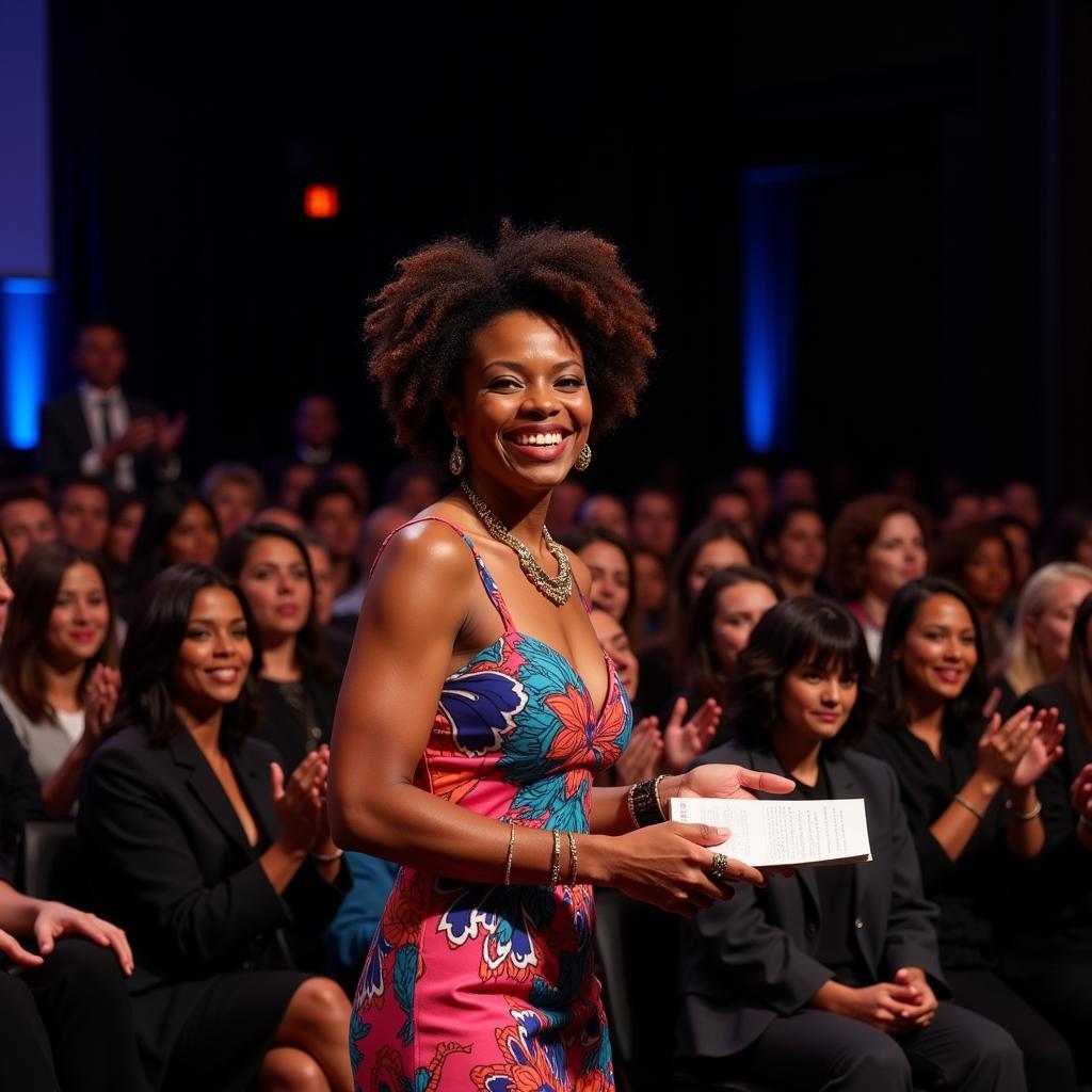 African Italian actress receiving an award