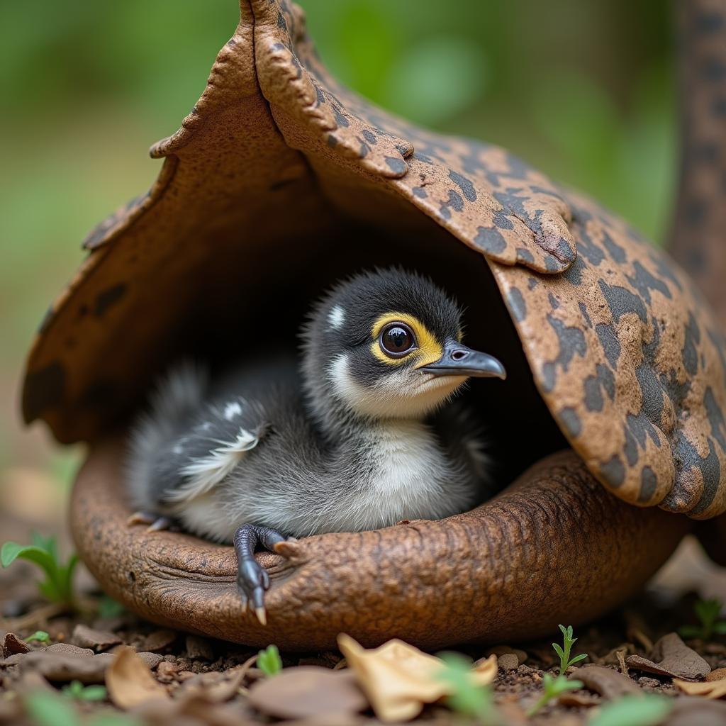 African Jacana Chick Being Brooded