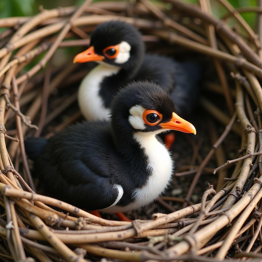 African jacana chicks blending seamlessly with their nest