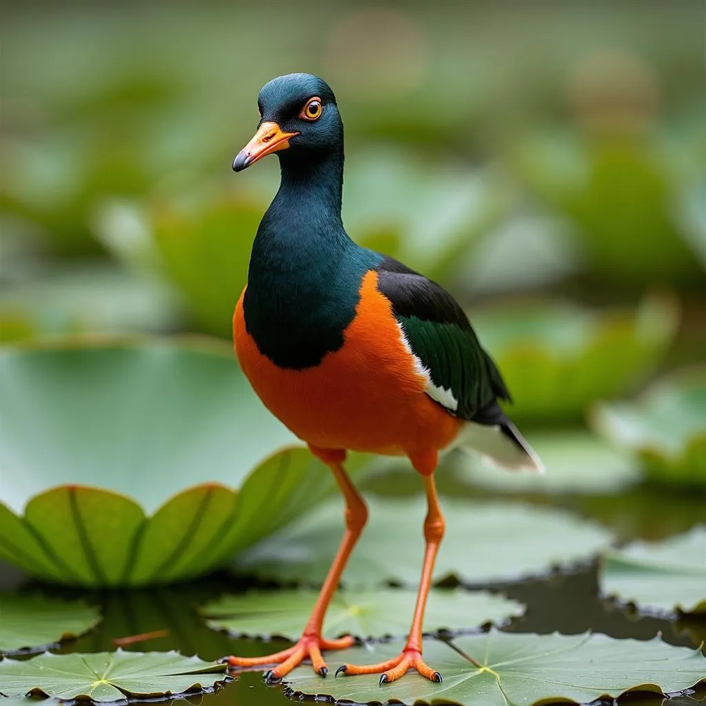 African Jacana female fiercely guarding her territory