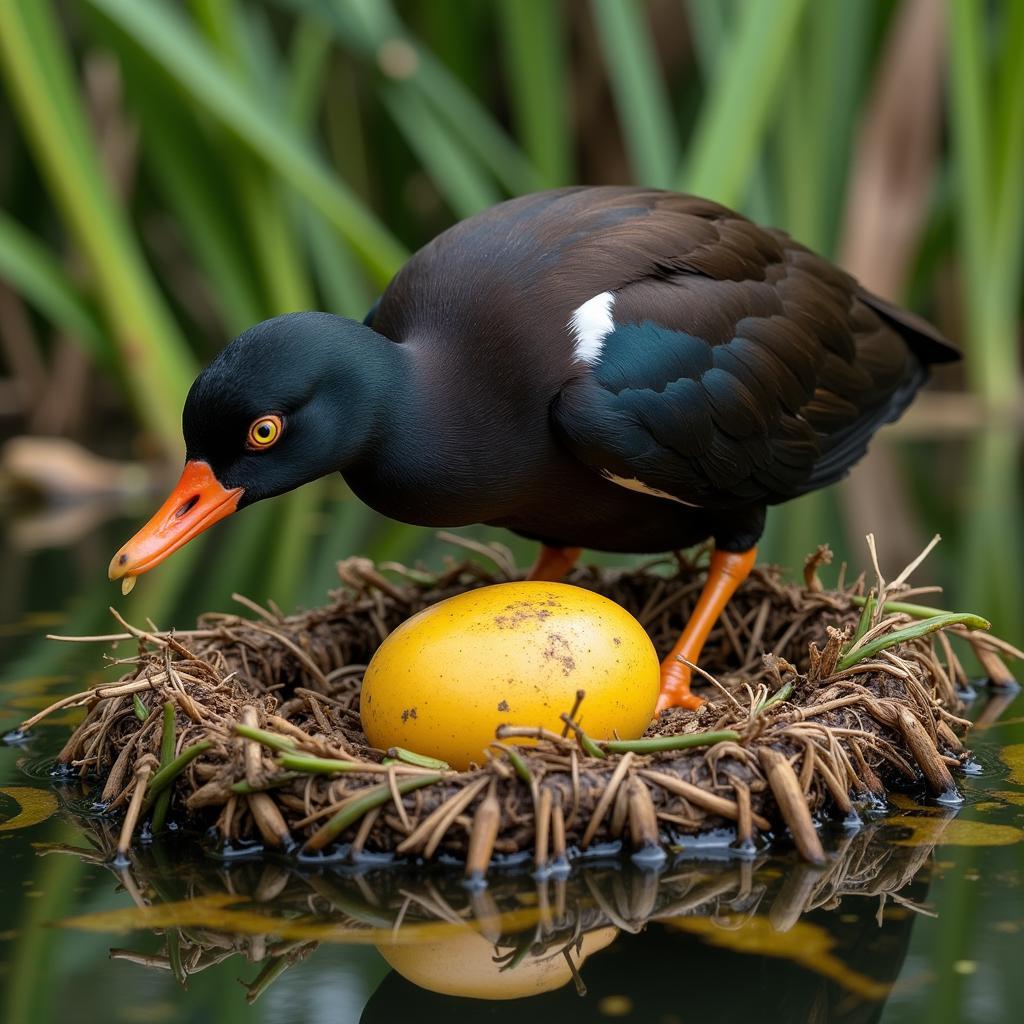 Male African Jacana Incubating Eggs