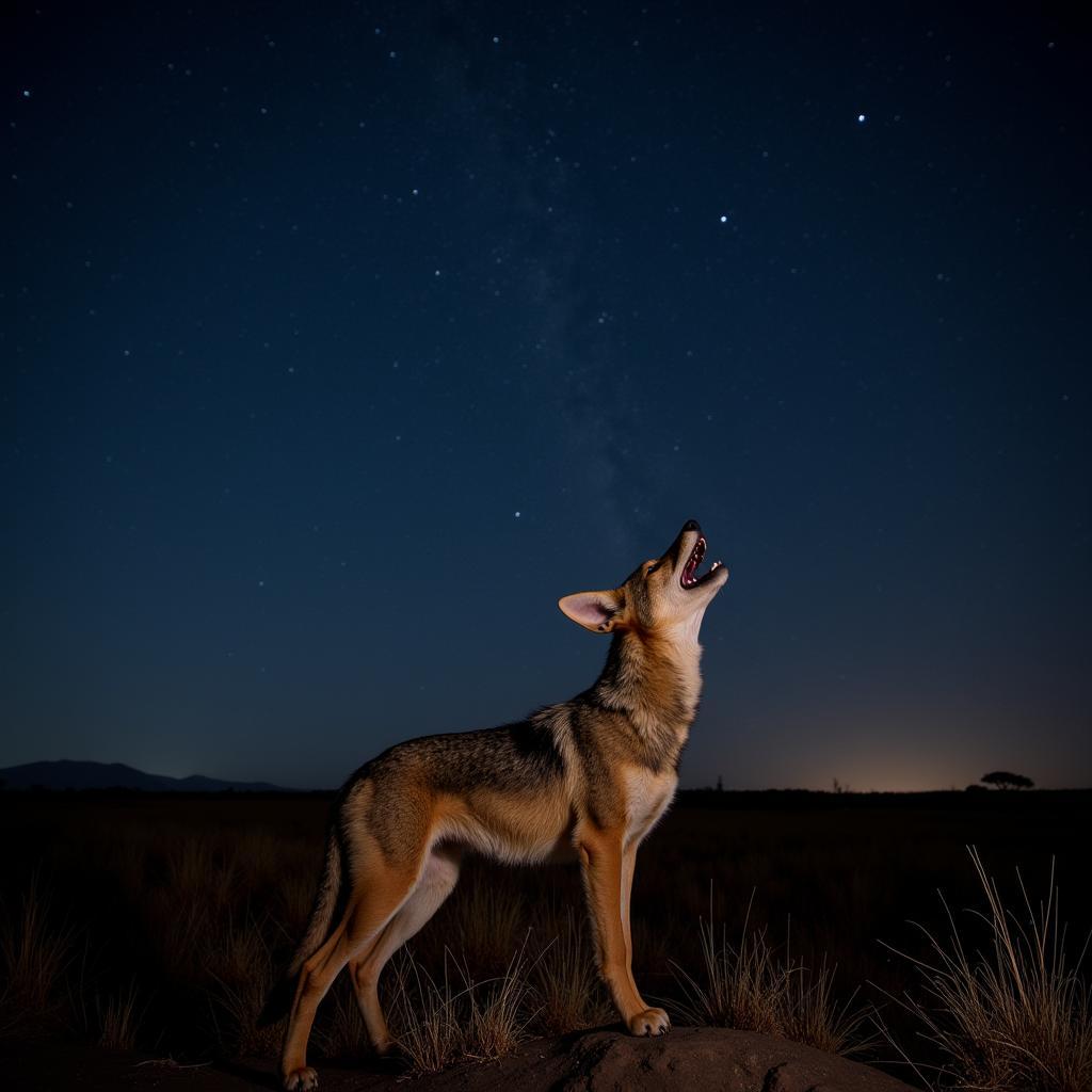 African Jackal Howling under the Night Sky