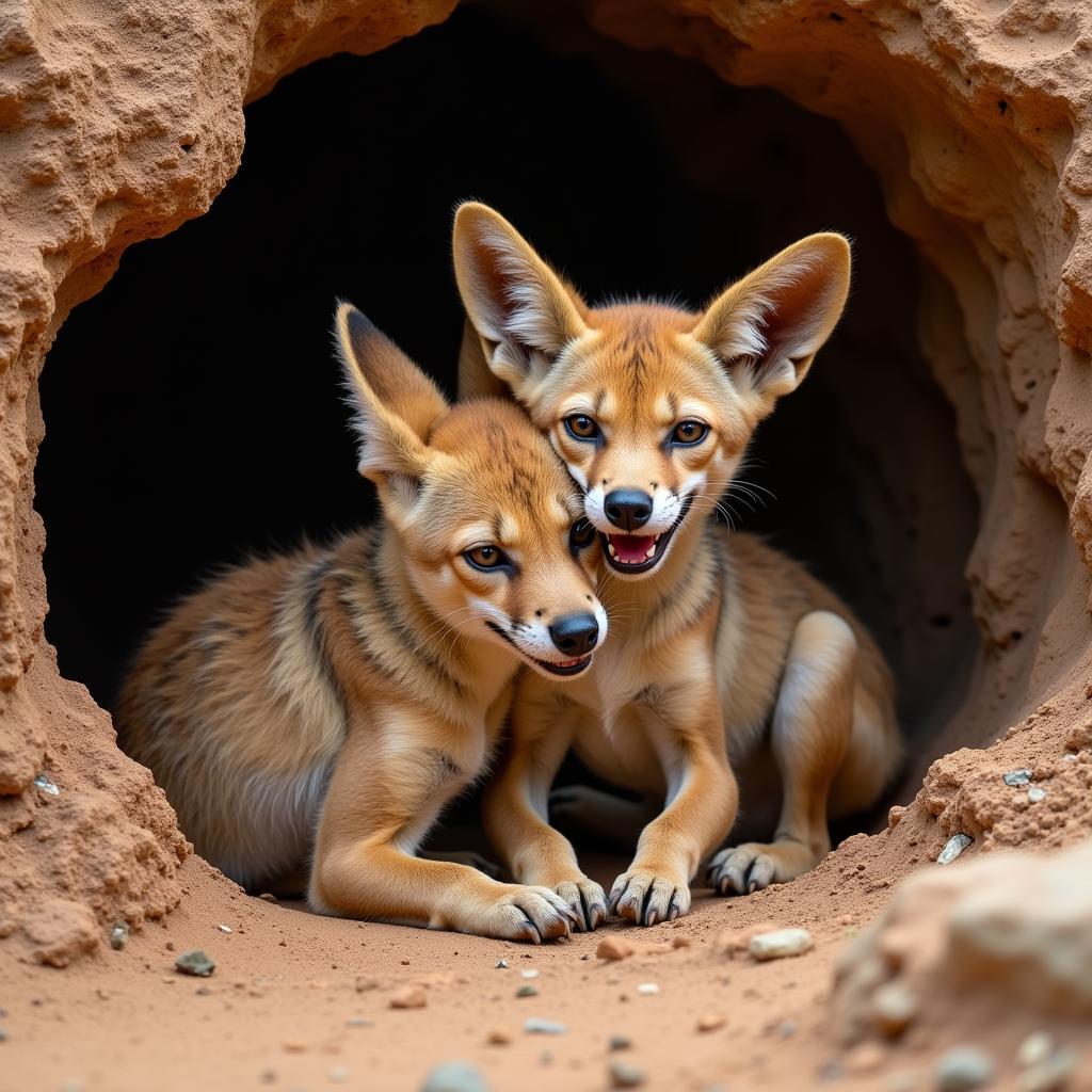 African Jackal Pup with Mother