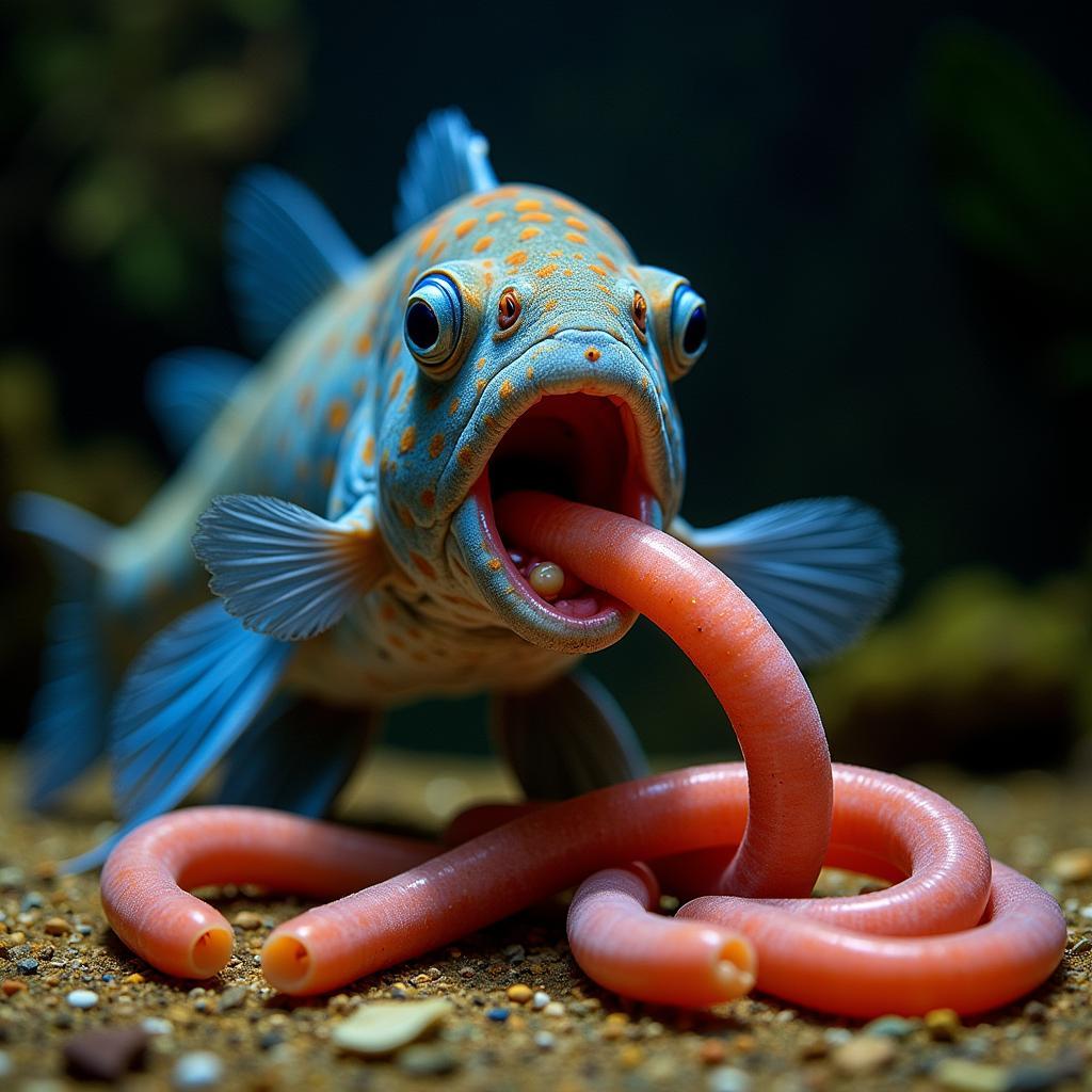 African Jewel Fish Feeding on Bloodworms