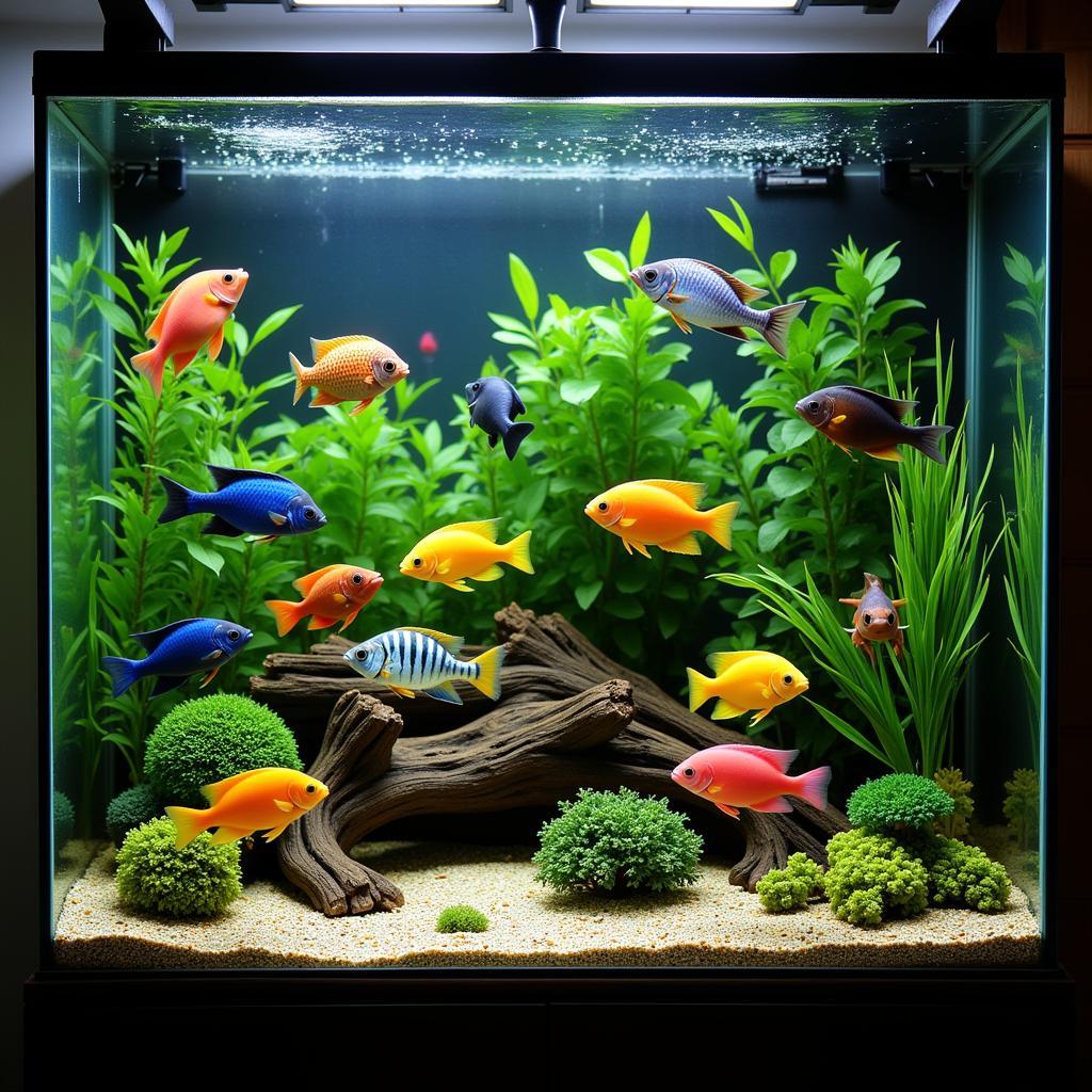 Vibrant African cichlid community tank