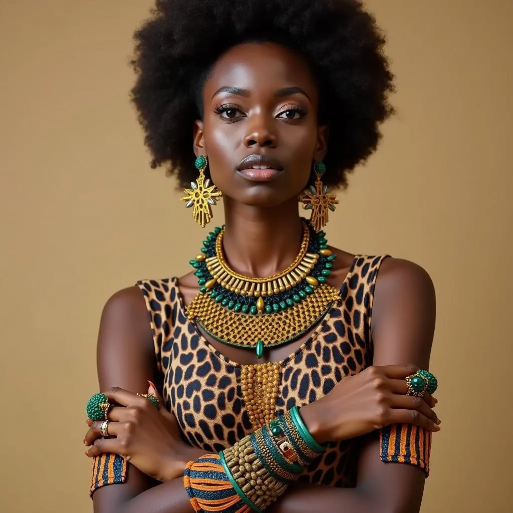 Model wearing African Jewelry