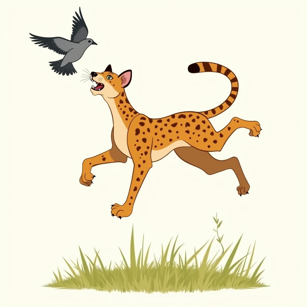 African jungle cat hunting a bird