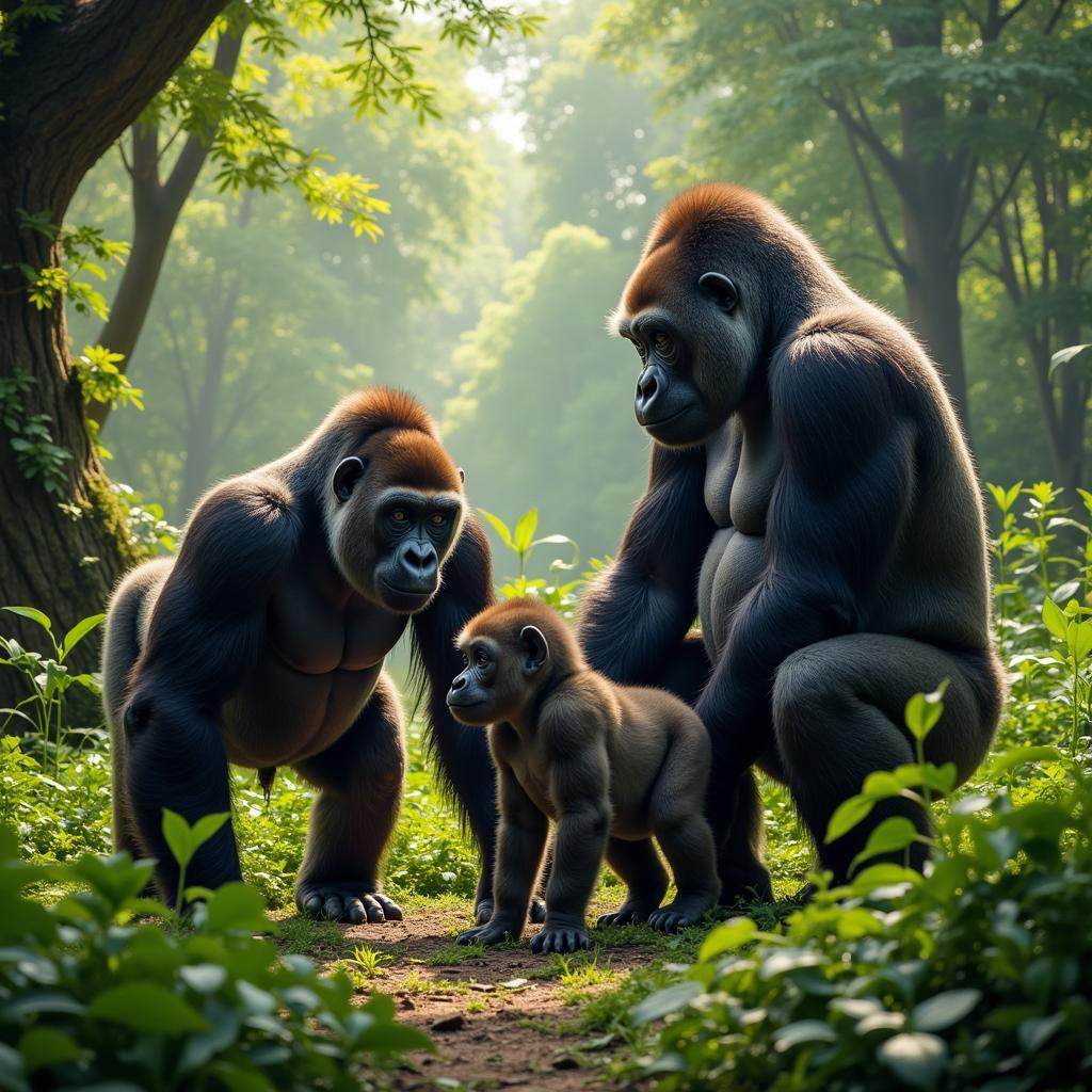 African Jungle Gorilla Family