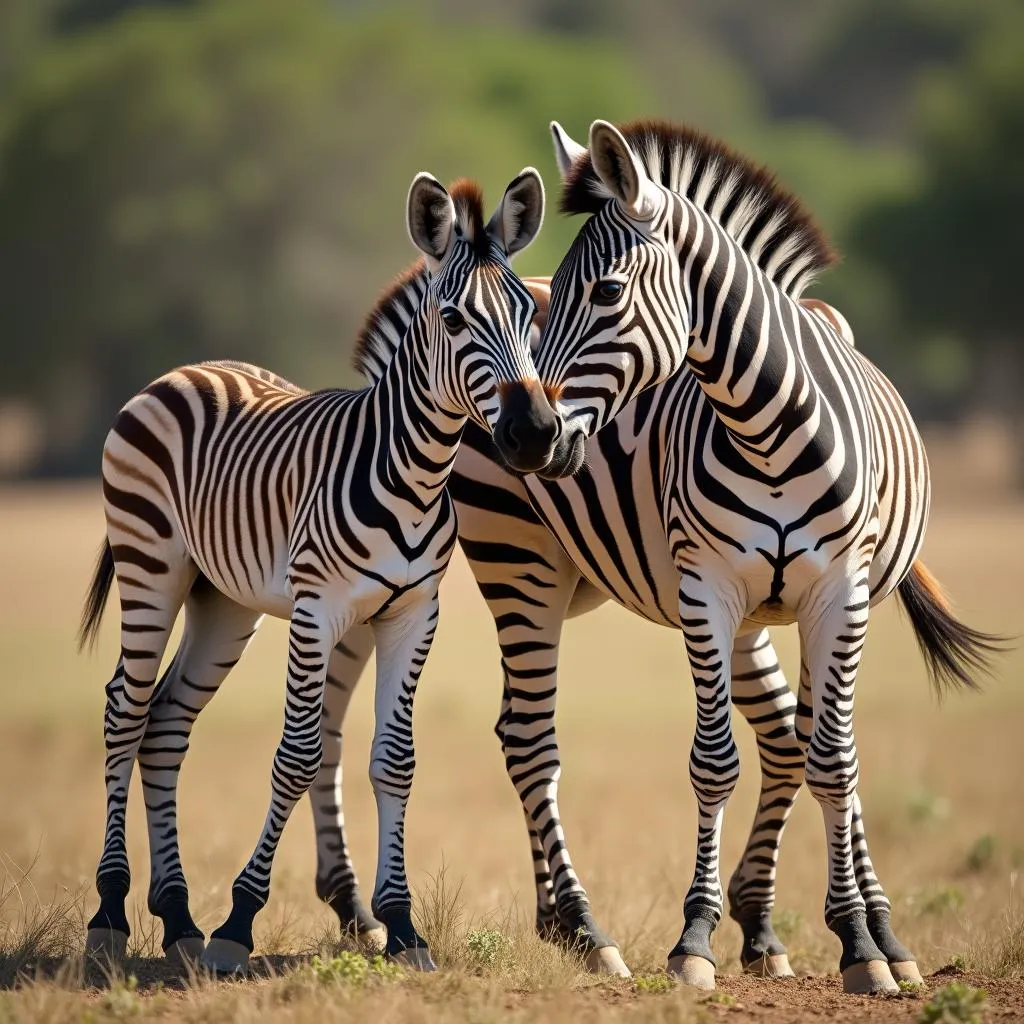 African Jungle Zebra Foal with Mother