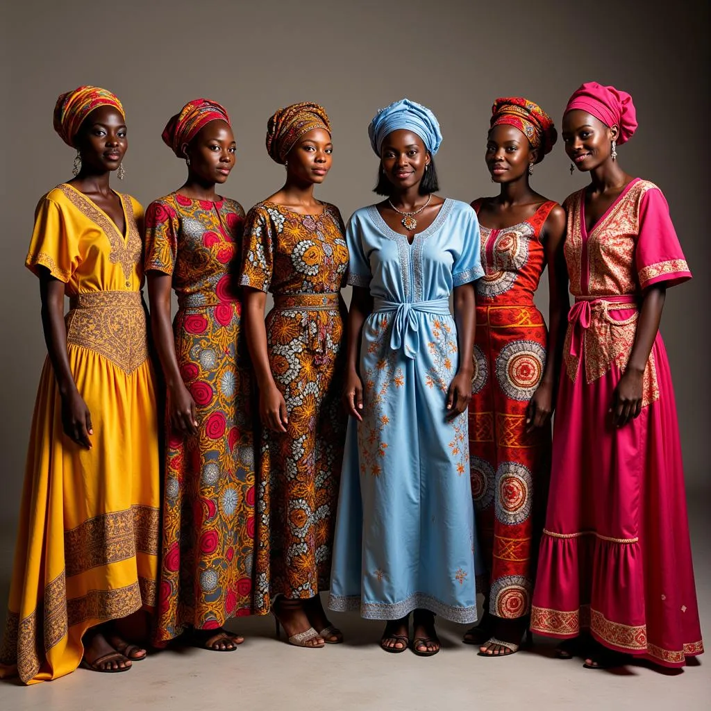 Women in Traditional African Kaba Dresses