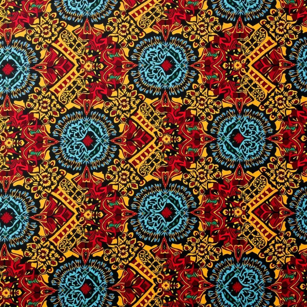 Close-up view of vibrant Kente cloth patterns