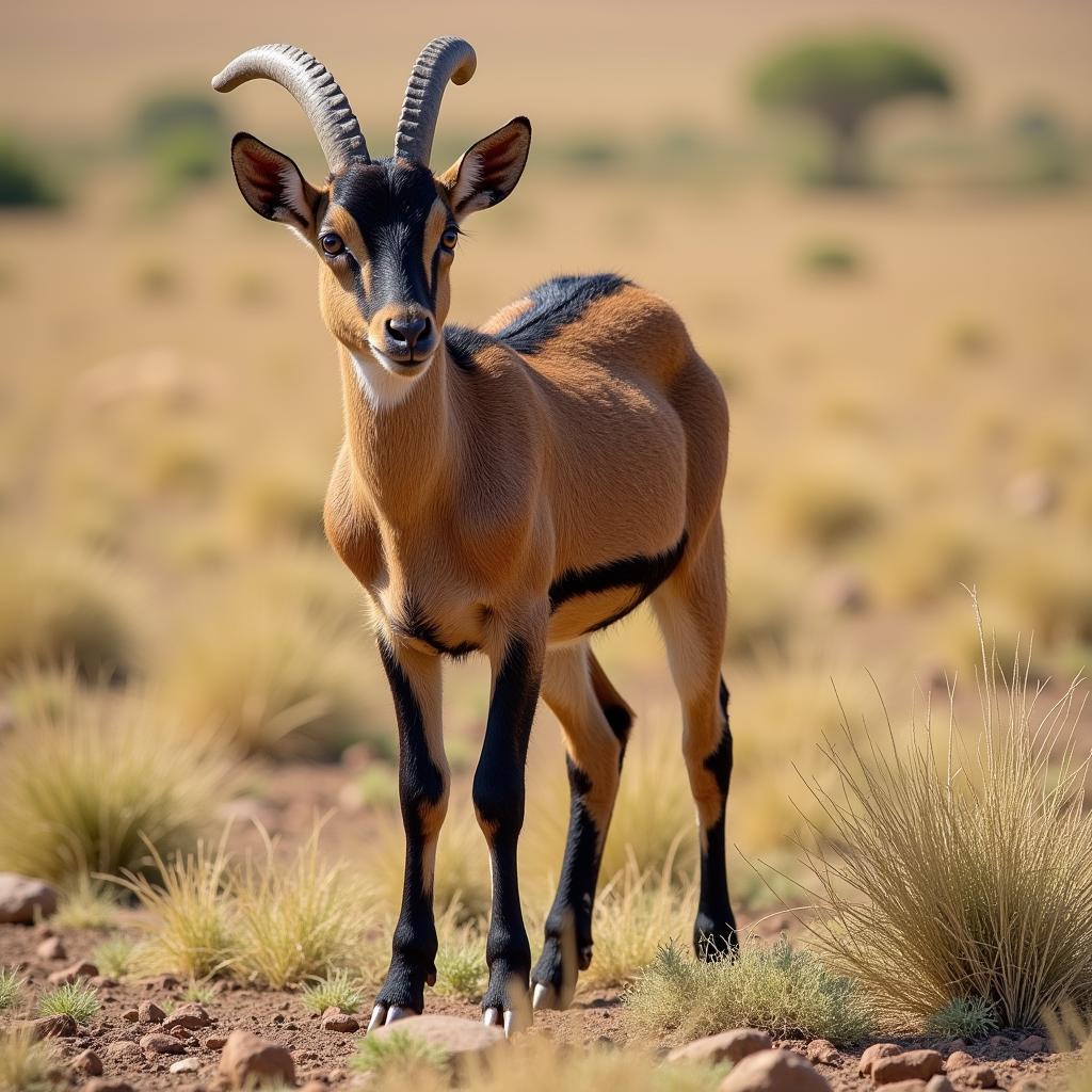 An African kid grazing on the savannah