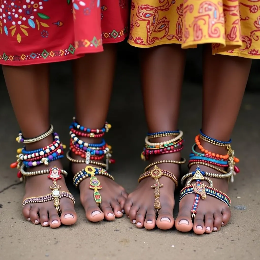 Colorful Beads and Bracelets on African Kids Feet