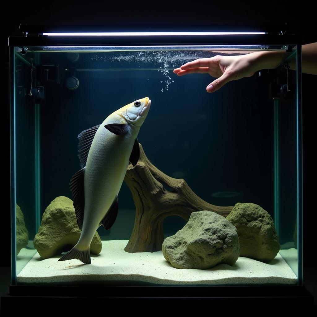 Feeding Time in an African Knife Fish Aquarium