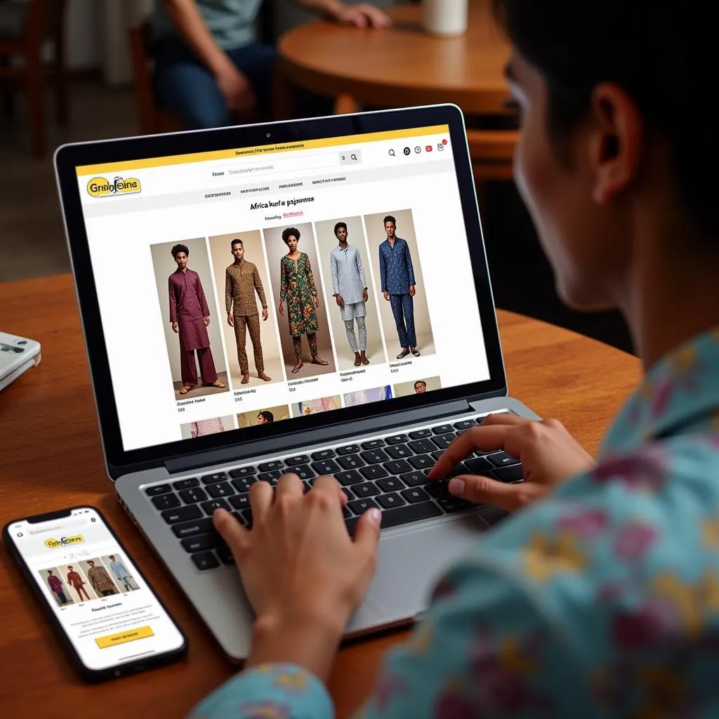 A person browsing African kurta pajamas online