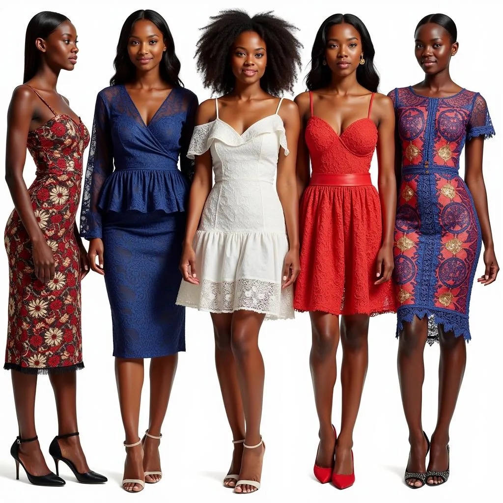 Different styles of African lace dresses