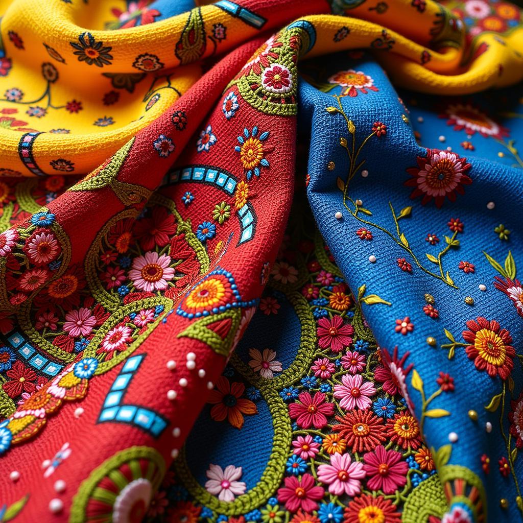 Close-up of colorful African lace fabric