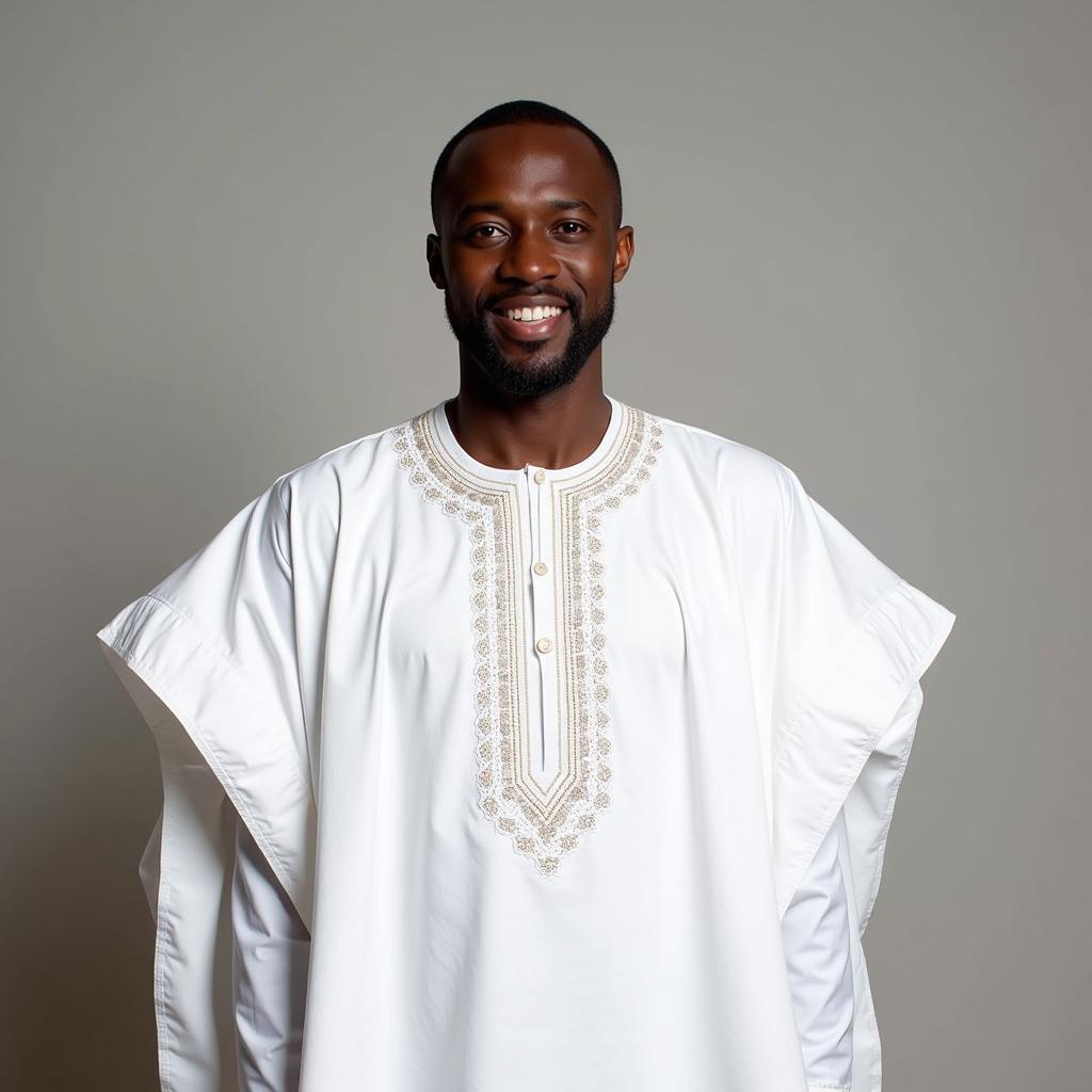 Yoruba Groom in a Traditional Agbada with African Lace Embroidery