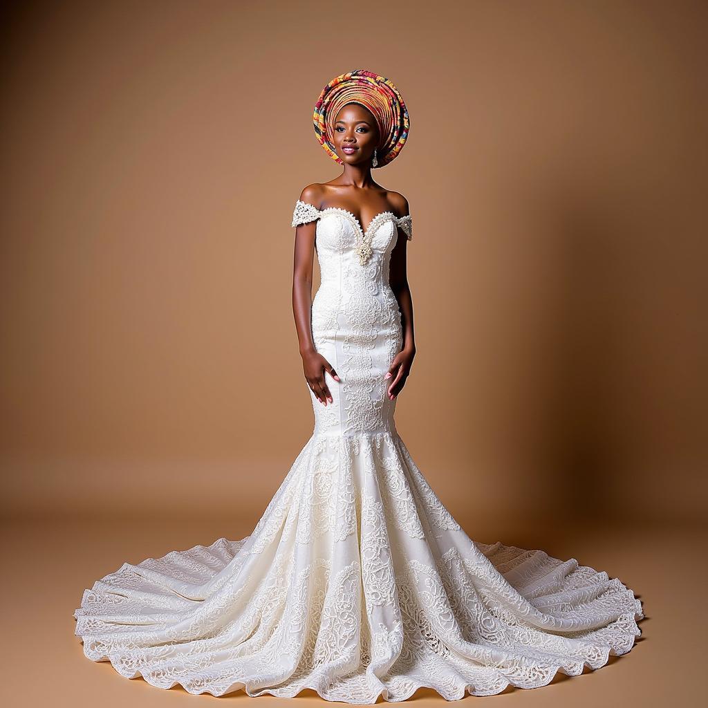 Traditional Nigerian Bride in an African Lace Wedding Dress