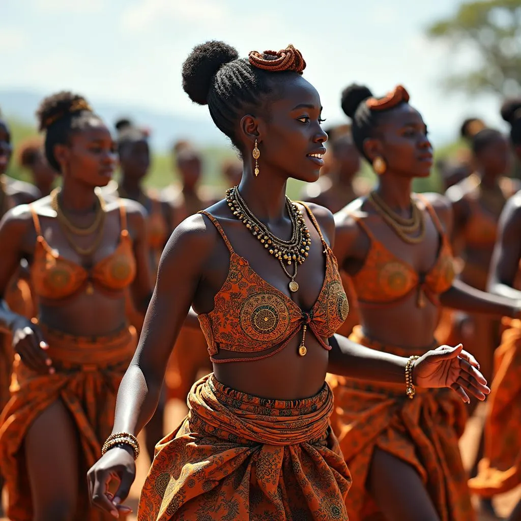 African women dancing in traditional clothing