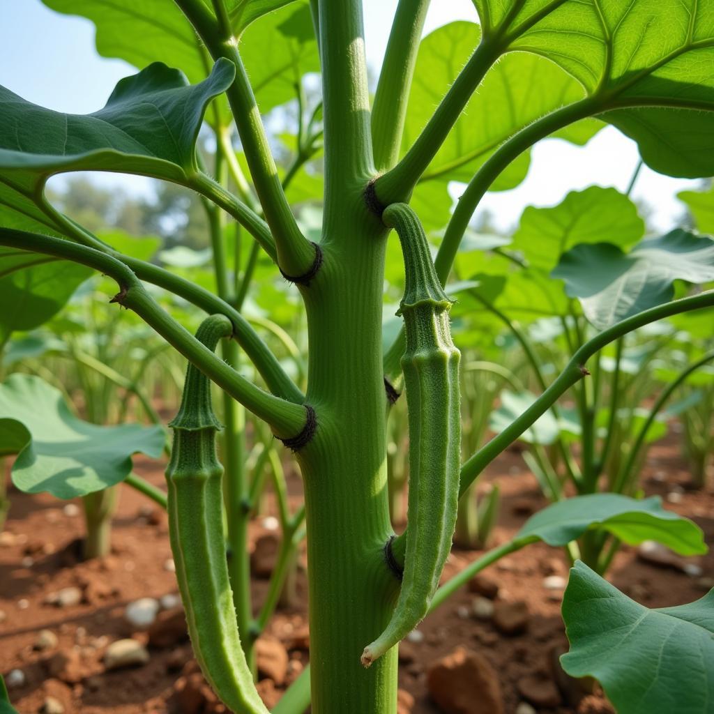 okra plant in african garden