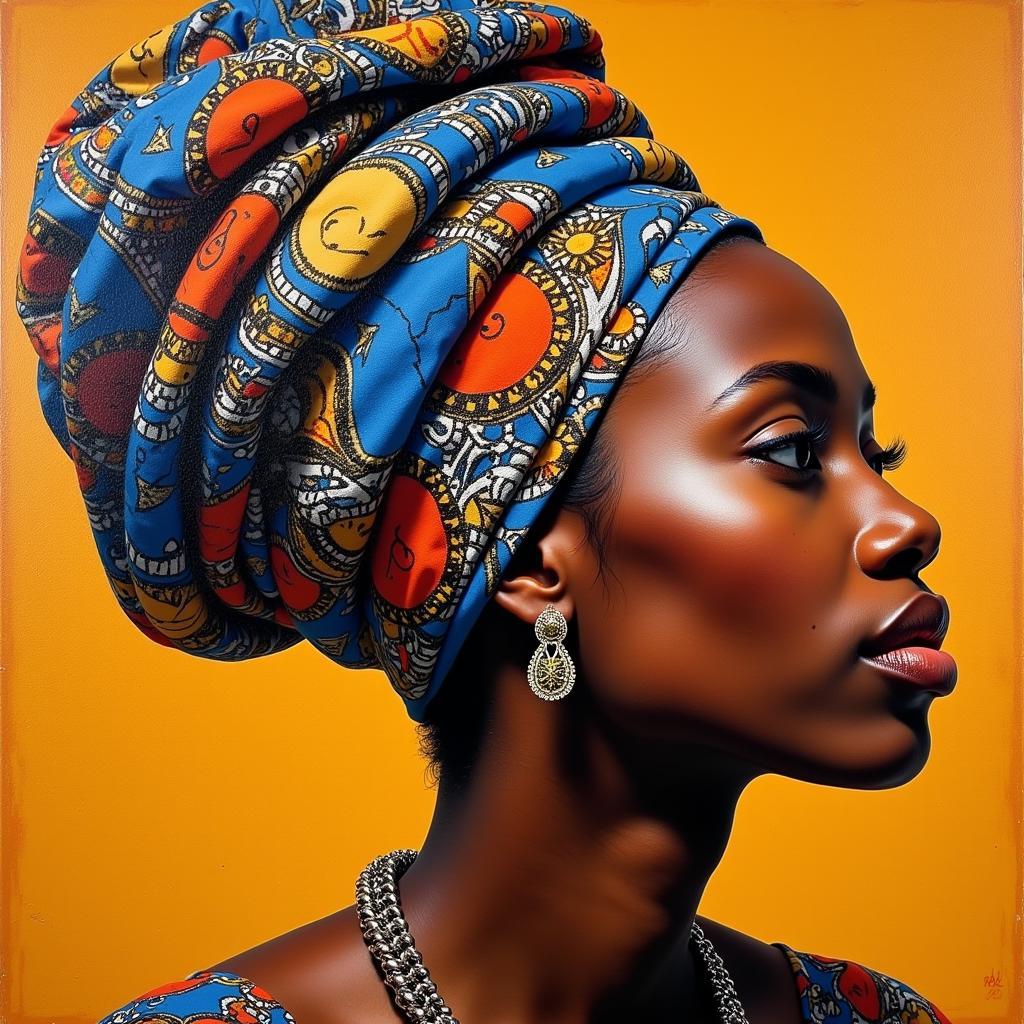 African Lady Portrait on Canvas with Bold Colors