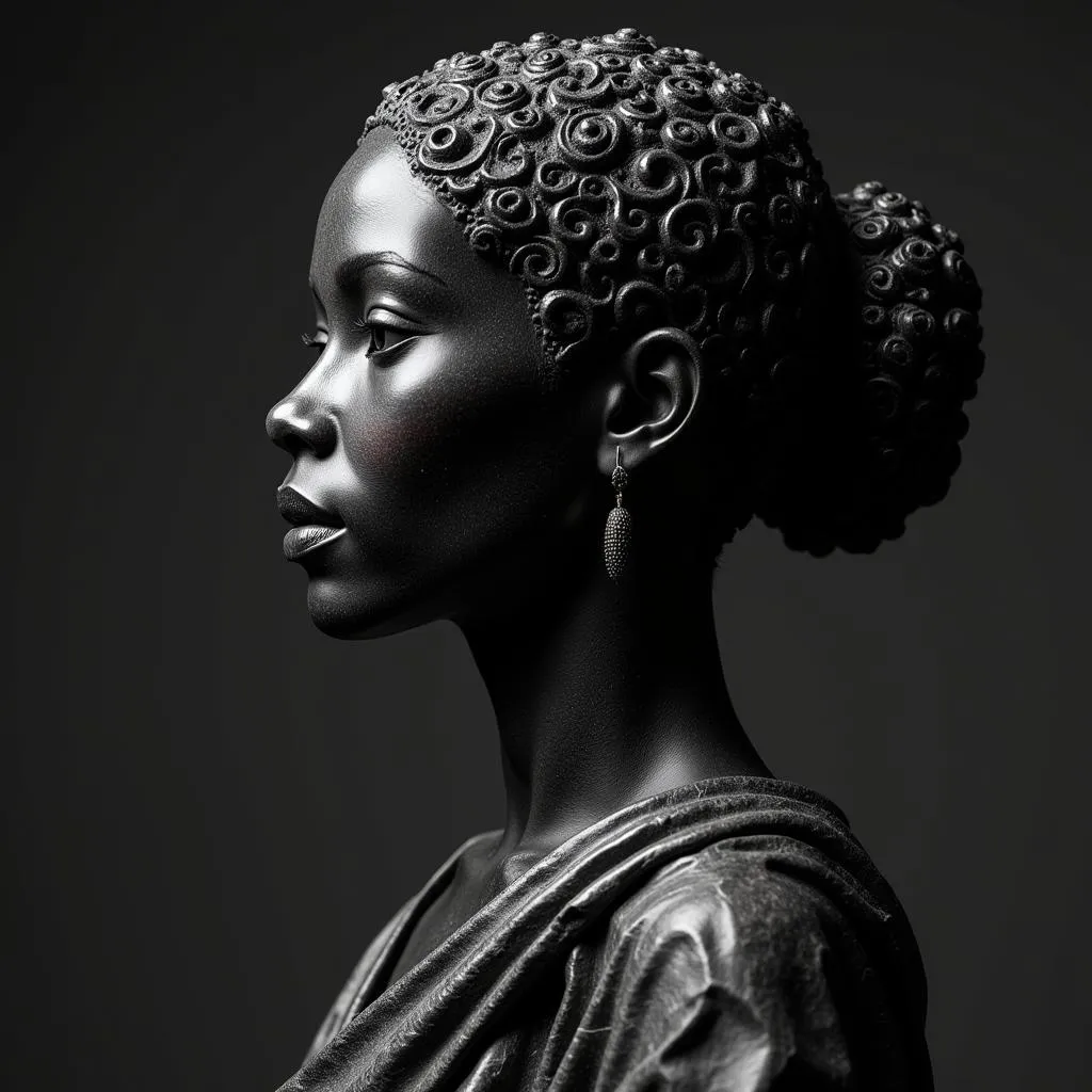 African Lady Silhouette Granite Sculpture