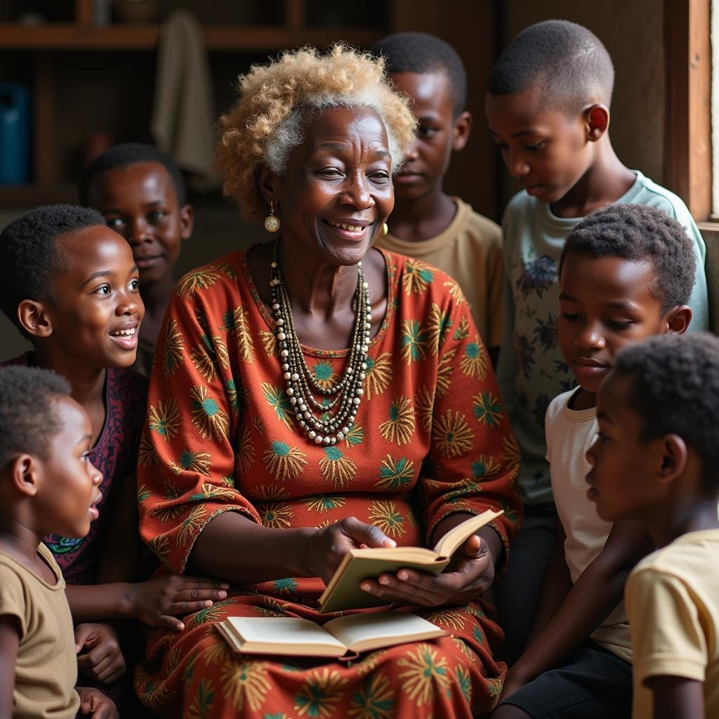 African Lady Surrounded by Children