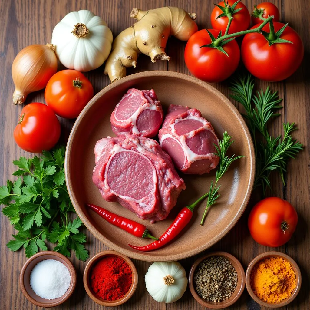 Aromatic spices and fresh ingredients for African lamb stew