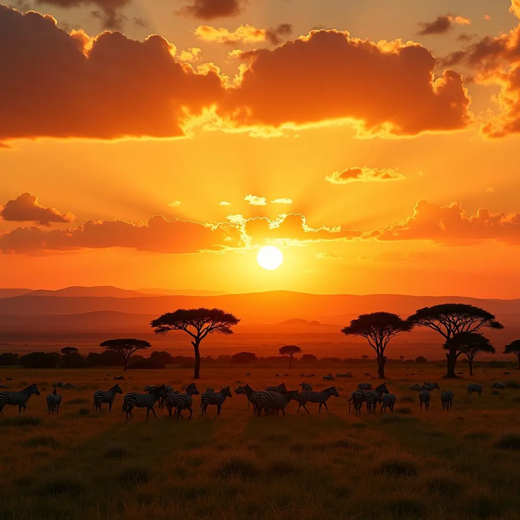 Sunset over African savanna