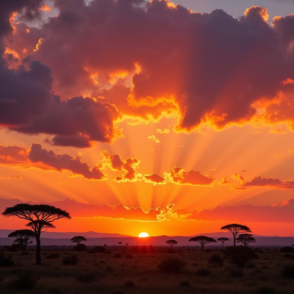 Sunset over a vast African landscape