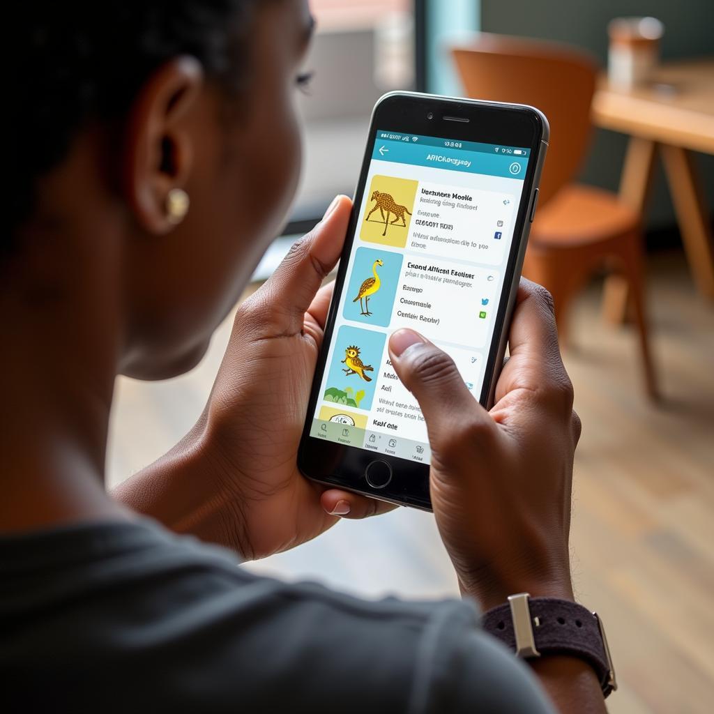 Person using a mobile app for African language learning