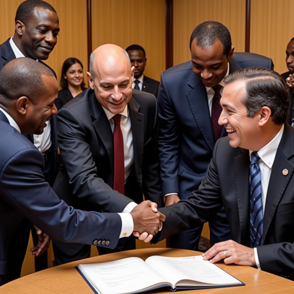 African Leaders signing an agreement at the meeting