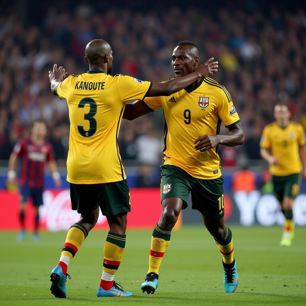 Samuel Eto'o and Frederic Kanoute celebrating in La Liga