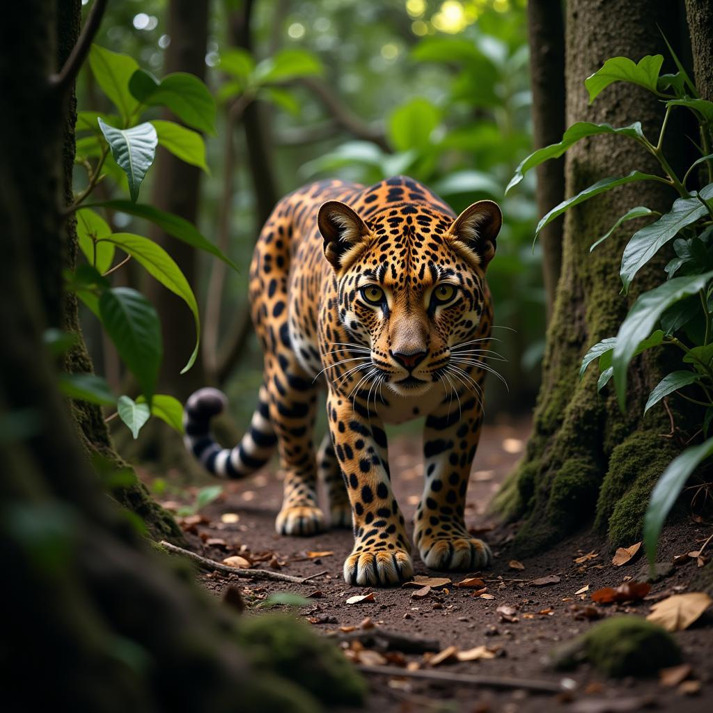 African Leopard Camouflaged in Foliage