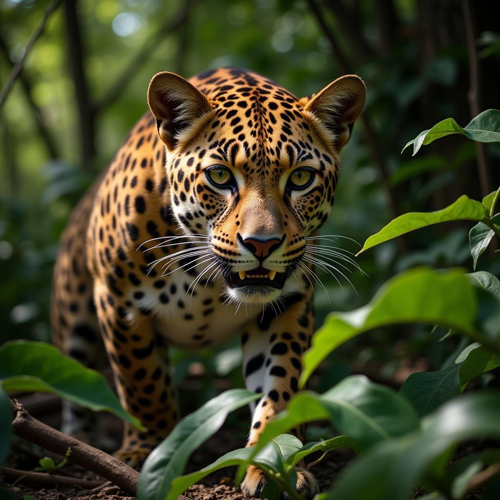 Camouflaged African Leopard in the Jungle