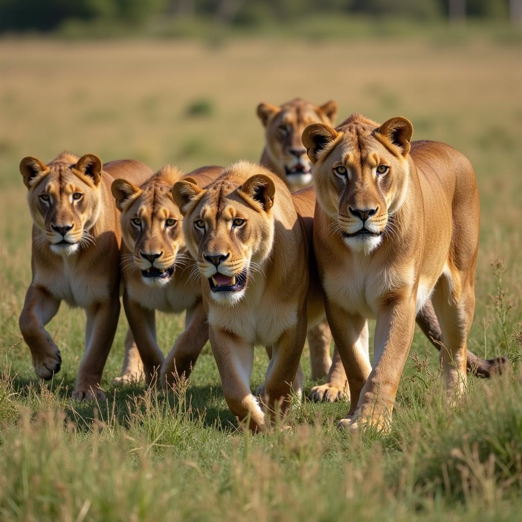 African Lion Pride on the Hunt