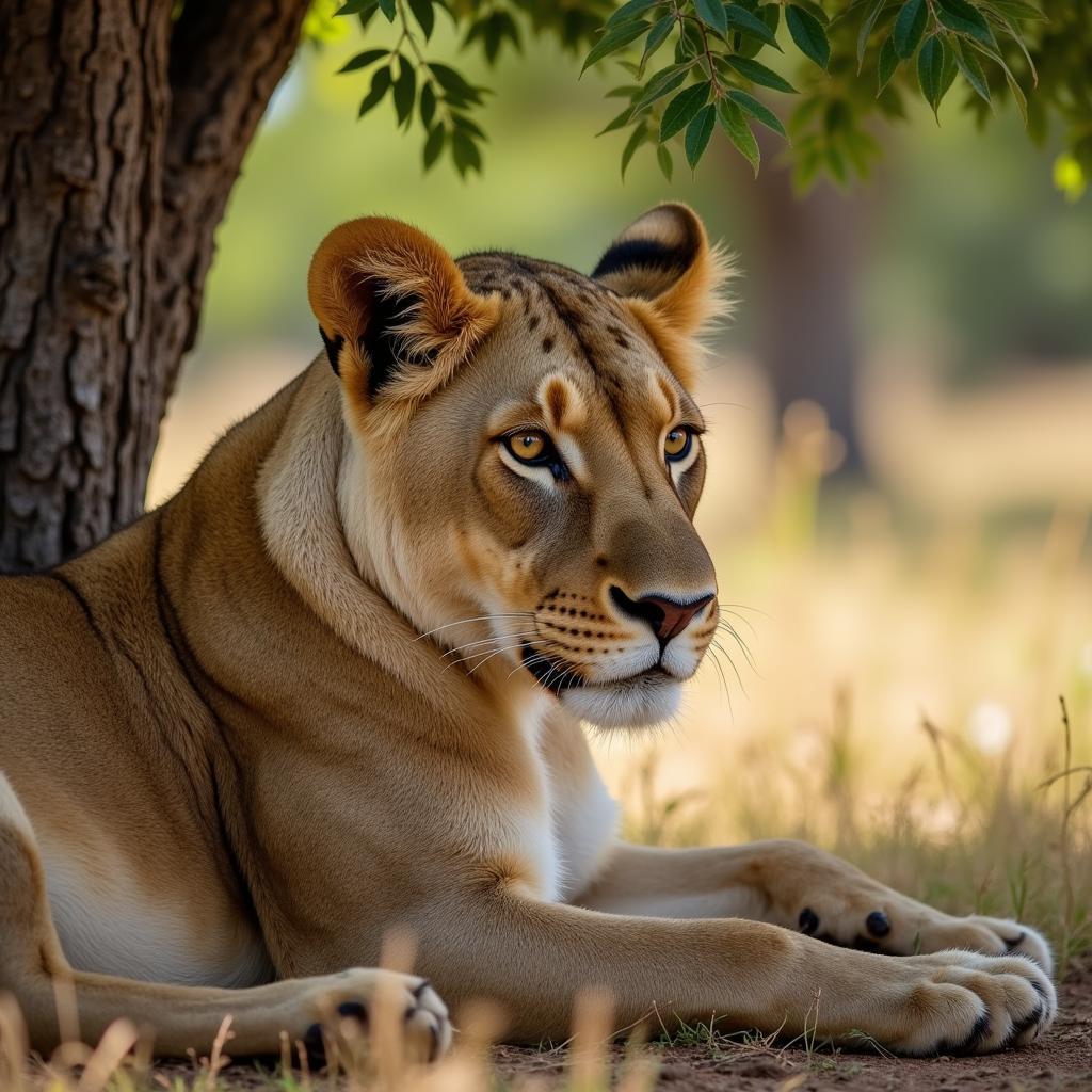 Pride of lions resting in the shade