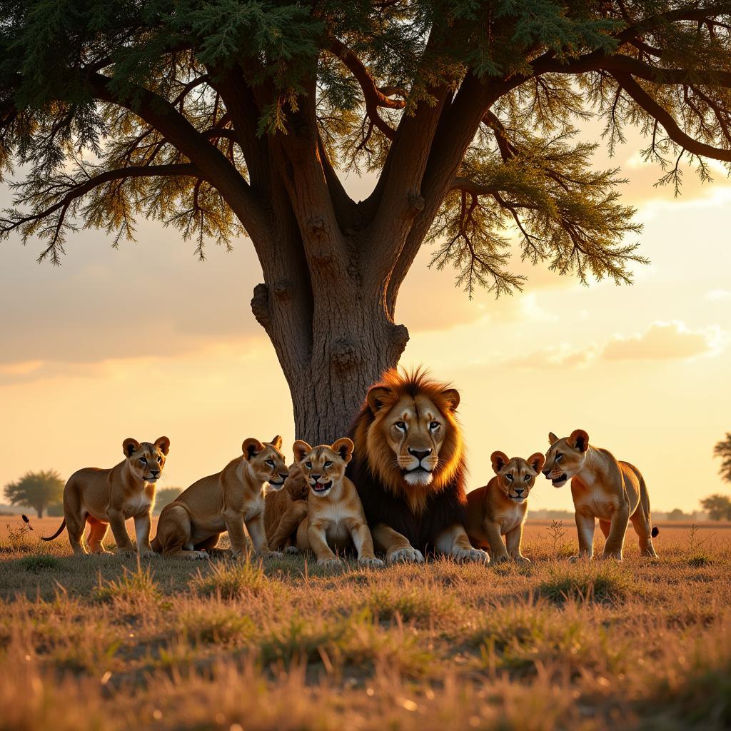 African Lion Pride Resting in the Shade