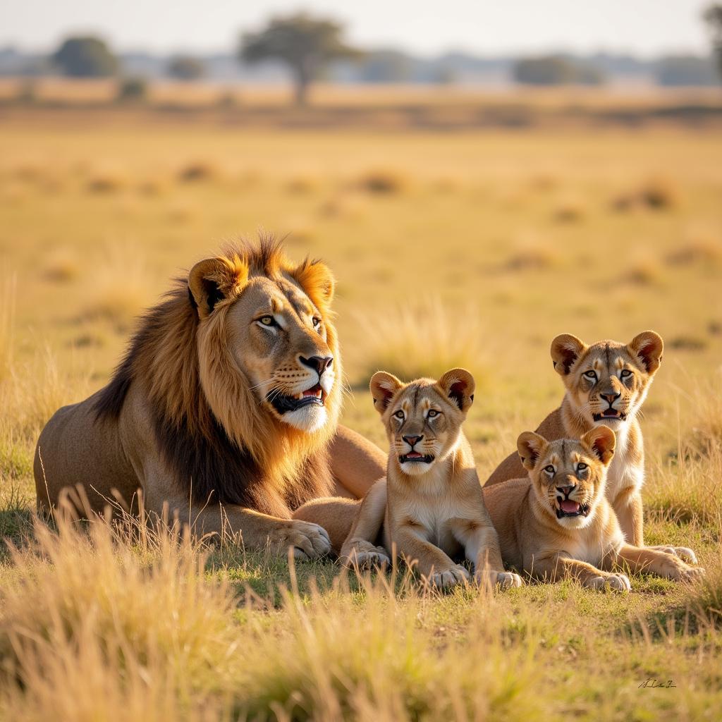 African Lion Pride Resting on Serengeti Plains