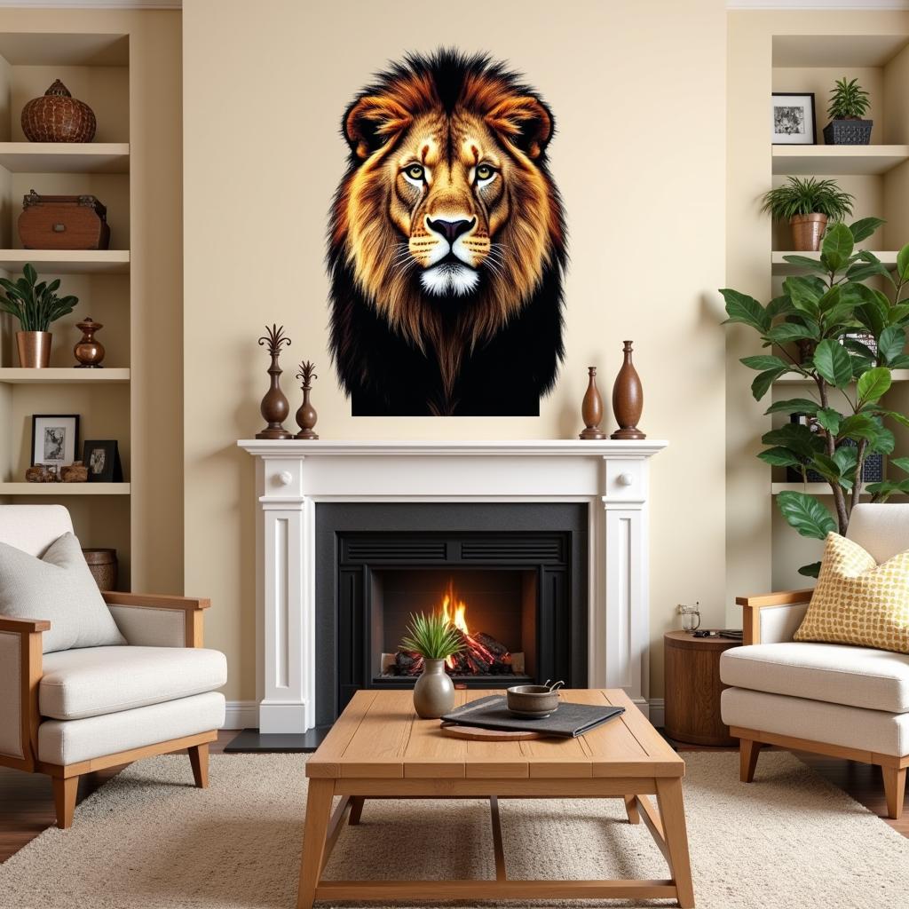 African lion wall sticker in living room adding a touch of majesty