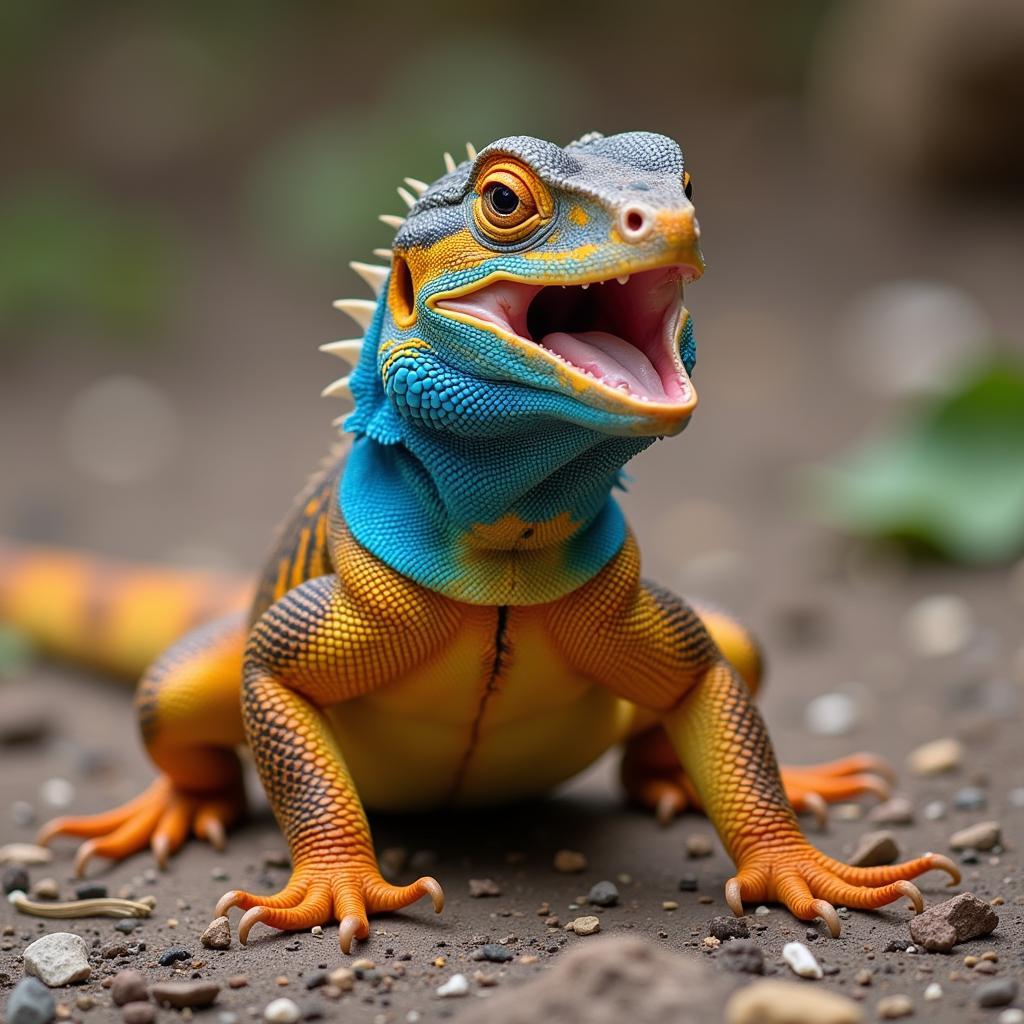 African Agama Lizard Territorial Display